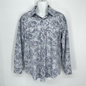 Rough Stock Panhandle Slim Men's Shirt Pearl Snaps Paisley Size L Blue White